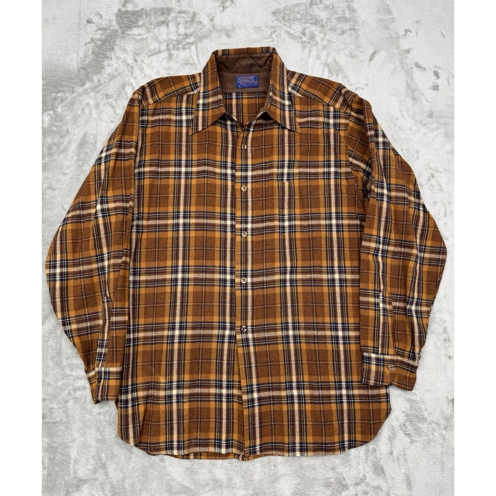 Vintage Pendleton Board Shirt Mens XL Brown Plaid Flannel 100% Wool Western 60s‎
